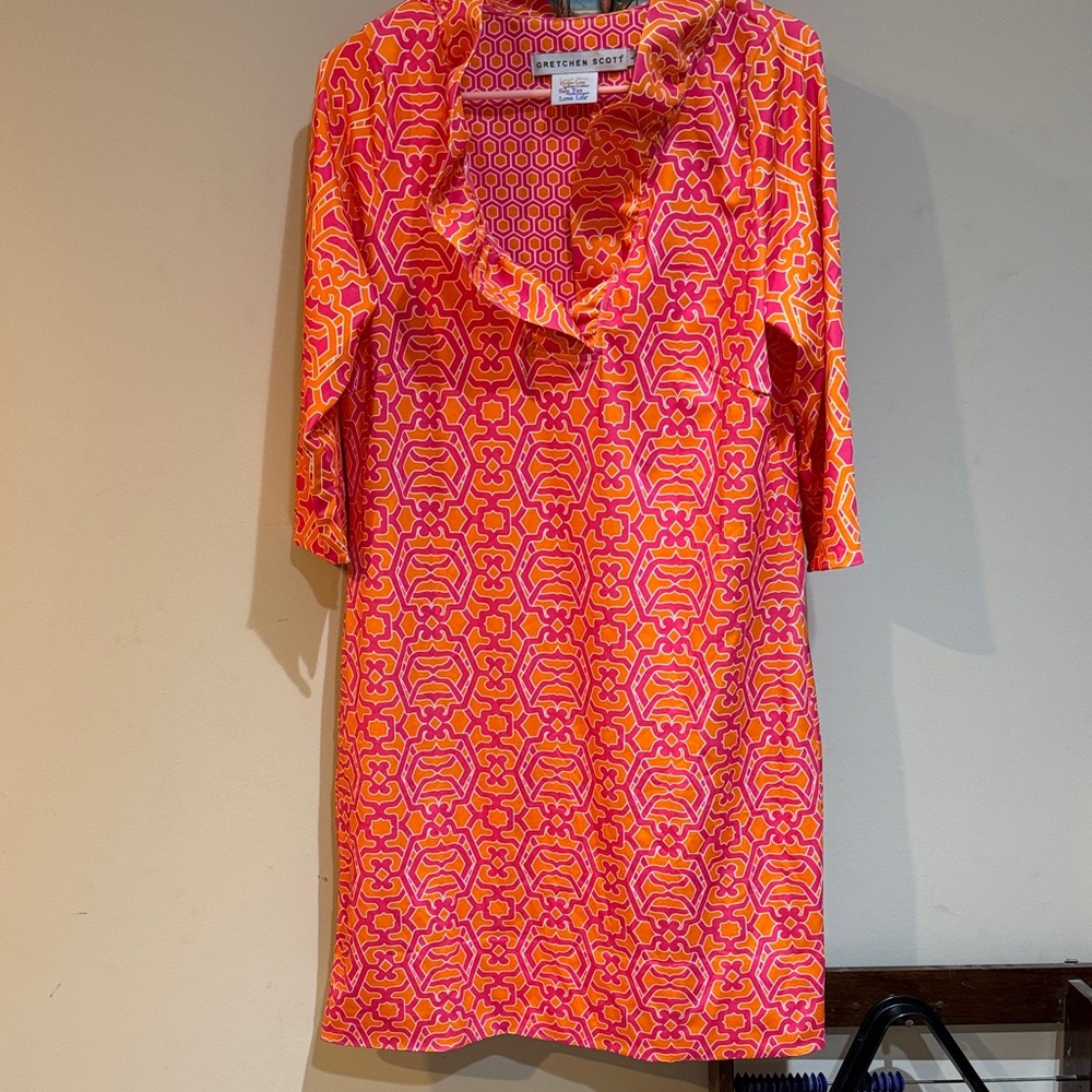 Gretchen Scott Designs Pink and Orange Geometric Dress